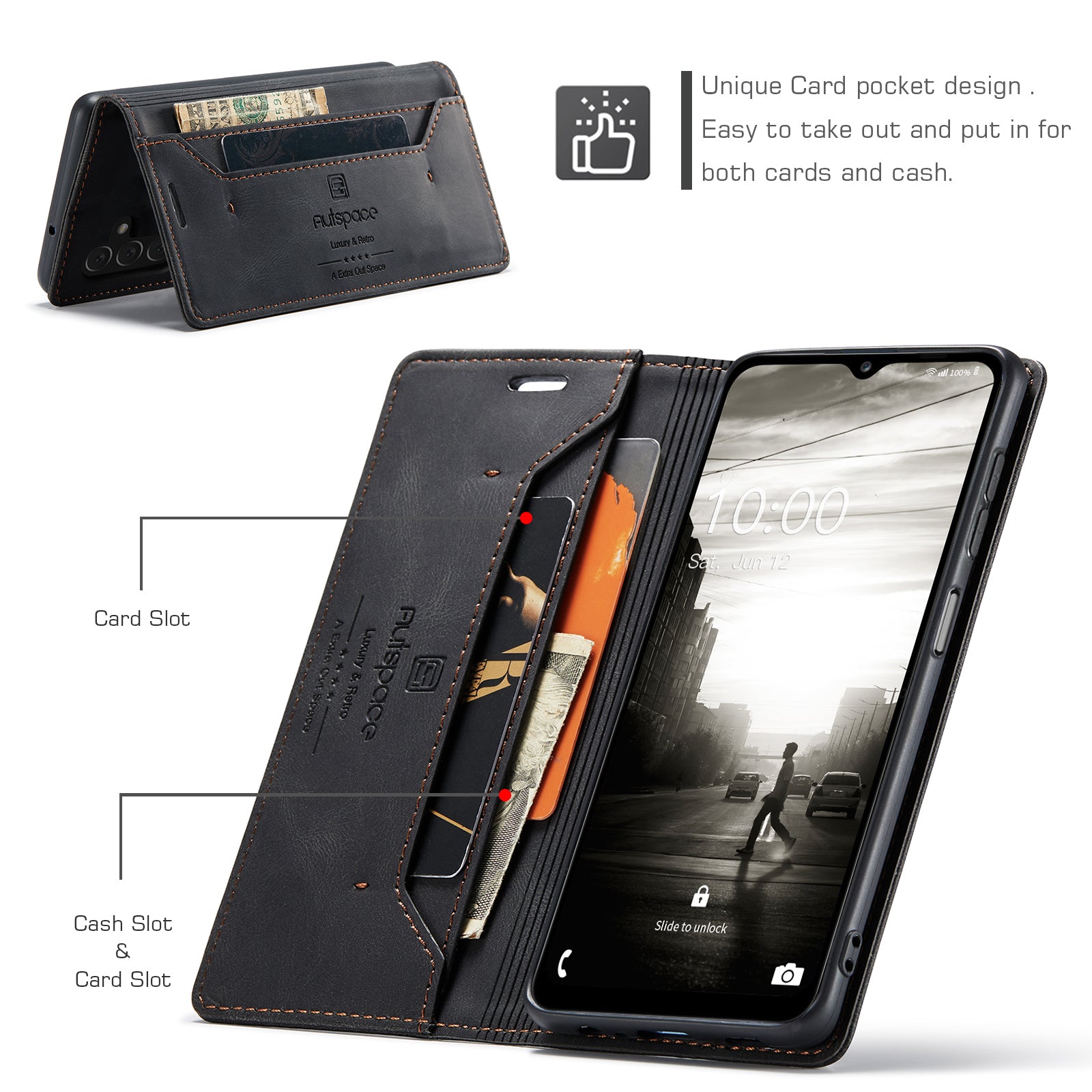 AUTSPACE Wallet Phone Case for Samsung Galaxy A34 5G RFID Blocking Flip Leather Cover A01 Series Retro Stand Phone Cover AUTSPACE Wallet Phone Case for Samsung Galaxy A34 5G RFID Blocking Flip Leather Cover A01 Series Retro Stand Phone Cover